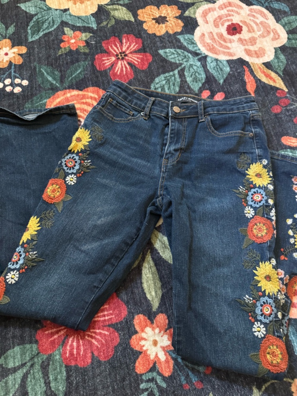 Ashley Mason premium high rise bootcut embroidered stretch jeans